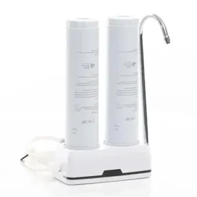 Zdjęcie produktu dla Naturewater NW-2-CTOUF 2-stopniowy nablatowy filtr do wody, 5 µ, wkład filtracyjny z węglem aktywnym i ultrafiltr, z uniwersalnym adapterem, kranik