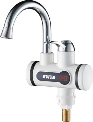 A close-up studio shot of an electric water heater faucet.