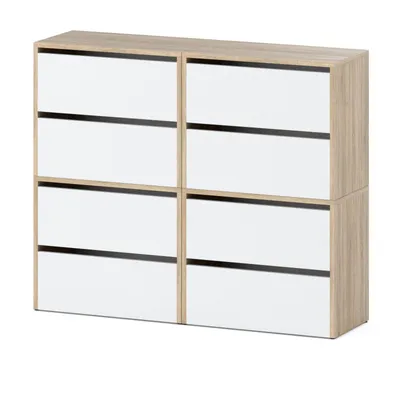 Produktbild von STIV Möbel | Schuhschrank 4-teilig mit Klappen | Sonoma Eiche / Weiß Matt | 120x36x100 cm | modular erweiterbar | modernes Design