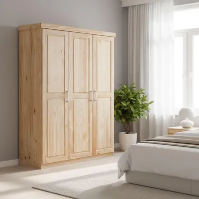 Produktbild von Dreitüriger Kleiderschrank, Eichenfarbe, 140 x 190 x 55 cm.