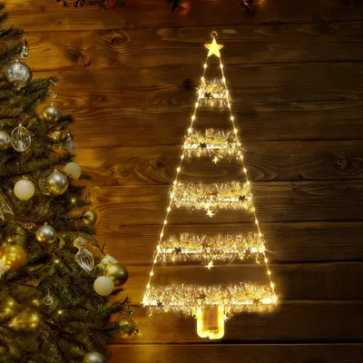 Weihnachtsladder-Lichterkette 87 cm, 8 Modi, warmweiß, Fensterdeko
