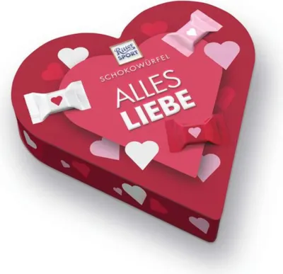 Produktbild von Ritter Sport Mini Schokowürfel Mischung Herzbox Packung 119g