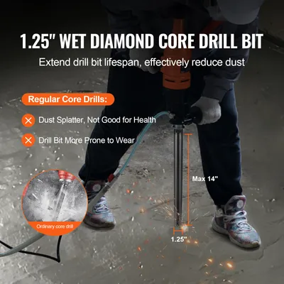 Produktbild von SucceBuy 1-1/4" Diamant-Nassbohrer, 14" Betonbohrer, 5/8"-11 Innengewinde, lasergeschweißter Diamant-Nassbohrer für Beton, Ziegel und Blöcke