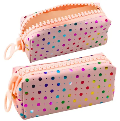 Produktbild von Federmäppchen für die Schule, Organizer, bunte Punkte, groß, Reißverschluss, Rosa