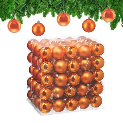 Productafbeelding van Kerstballen kerstbal kerstballetjes - Set van 100 - Kunststof - Mat en glanzend - Ø 6 cm - Oranje