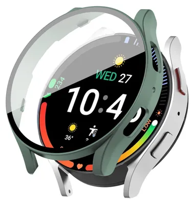 Produktbild von 360 Grad Smartwatch Hülle für Samsung Galaxy Watch7 44 mm mit Displayschutz Case Watch Cover Bumper Rundum Schutzhülle Uhr Bildschirmschutz Dunkelgrün