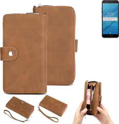 Produktbild von K-S-Trade Handyhülle Schutzhülle kompatibel mit Fairphone Fairphone 3 & Portemonnee Tasche Handytasche Case Etui Geldbörse Wallet braun (1x)
