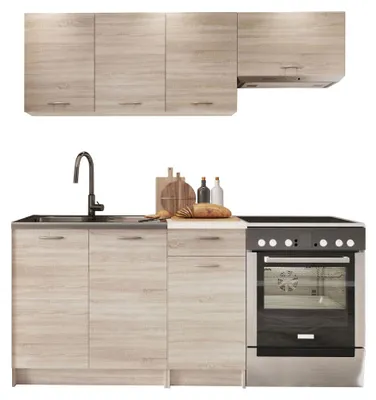 Produktbild von MIRJAN24 Küche Mela 180, Küchenzeile, 5 Schrank-Module frei kombinierbar, Küche-Set, Küchenmöbel (Sonoma Eiche/Petra Beige, ohne Beleuchtung)