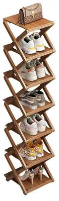 Image de Étagère à chaussures en bambou, 7 niveaux, pliable, couleur marron, renforcée