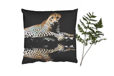 Produktbild von MuchoWow® Zierkissen Sofakissen Wohnzimmer Dekokissen 45x45 cm Leopard - Wasser - Wald - Schlafpolster - Polster für das Sofa