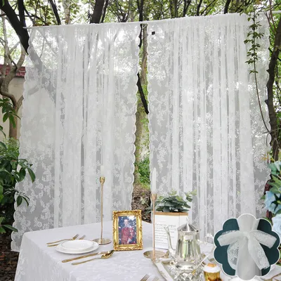 Produktbild von Transparente Vorhänge Blumen bestickter Spitzen Vorhänge 2 Paneele Lichtfilterung Stangentasche Tüllvorhang Gardinen Outdoor Garten Hochzeit Deko Veranda 150x130cm