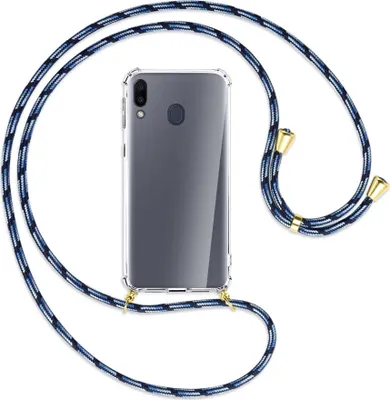 Produktbild von Handykette Backcover-Schutzhülle mit Band (Metall goldfarben) für Samsung Galaxy M20 - Blautöne