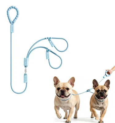 Produktbild von Verstellbare Doppelleine für 2 kleine Hunde, 1.8m, Blau, 360° drehbar, Gepolsterter Griff