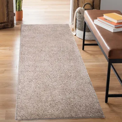 Produktbild von Shaggy Hochflor Teppich Flur - Läufer 80x300 cm - Sand-Beige - Schlafzimmer-Teppiche Einfarbig