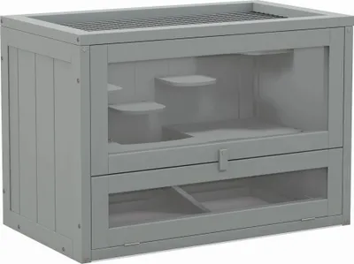 Obrázek produktu pro Dřevěná klec pro křečky - 2 úrovně - Podesty a schody - 60×35×42 cm - šedá