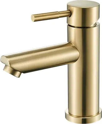 A close-up studio shot of a modern gold-colored faucet.