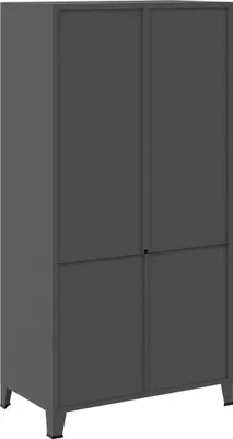 A 3D rendering of a dark gray metal wardrobe with four doors.