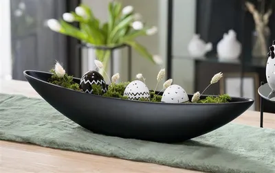 Image de Coupelle décorative "Modern" en noir, 63 cm de long, coupelle pour plantes, coupelle pour snacks, coupelle, bougeoir, décoration de table