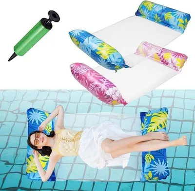 Produktbild von Aufblasbare Hängematte für Pool - 2 Stk - Aufblasbare Poolbett - Luftmatratze Hängematte - Wasser Schwimmmatte mit Netz - Pool Lounge - Wasserhängematte Wasserhängematte