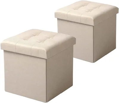 Imagen del producto de Juego de 2 taburetes plegables con espacio de almacenamiento | Color crema | 37,5 x 37,5 x 38 cm