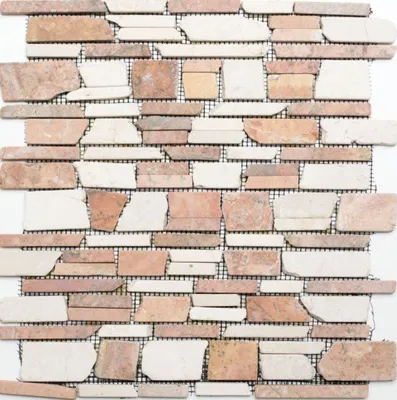 Produktbild von Mosaik Fliese Marmor Naturstein beige rot Brickmosaik Biancone Rosso MOS40-0225