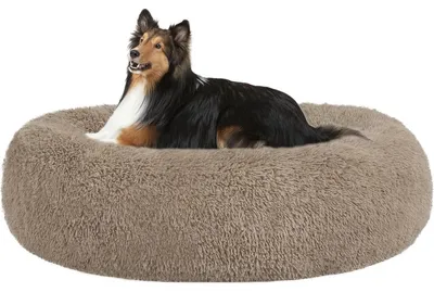 Productafbeelding van Hondenbed, orthopedisch, rond, maat L, 80 x 80 x 20 cm, kameelbruin