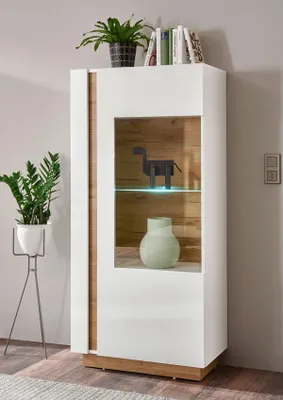 Produktbild von Clair Highboard 72cm weiß / weiß glanz - grandson oak Wohnzimmer Modern Vitrine