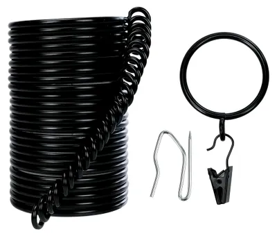 Produktbild von Duschvorhanghaken Set mit 30 runden Metallringen und Clips für das Badezimmer