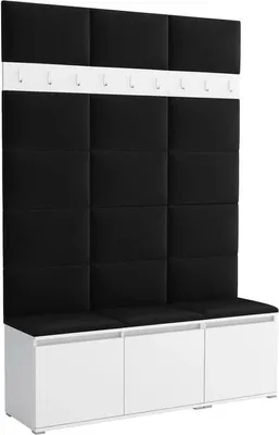 Productafbeelding van Garderobeset Noris III, beklede garderobe met zitbank, entree meubel met wandpanelen, haken en opbergruimte (kleur: wit + Trinity 16)