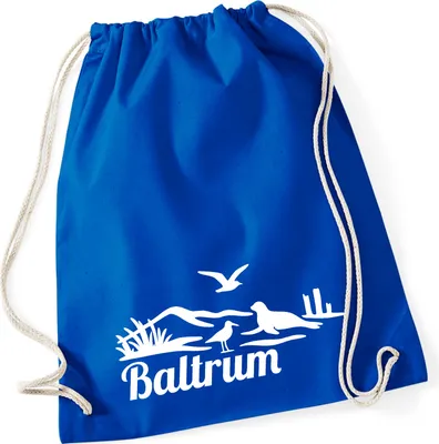 Produktbild von Huuraa Turnbeutel Baltrum Strandmotiv 12 Liter Bright Royal Baumwolle Rucksack Geschenkidee