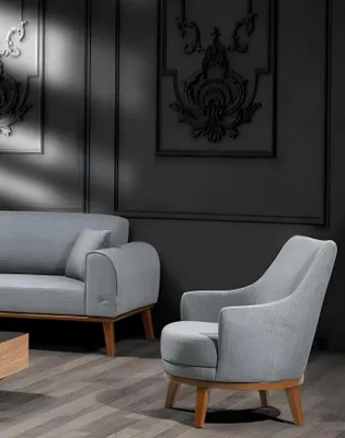 Produktbild von Sessel 1 Sitzer Sofas Stoff Wohnzimmer Holz Textil Möbel Einsitzer Lehnstuhl Neu