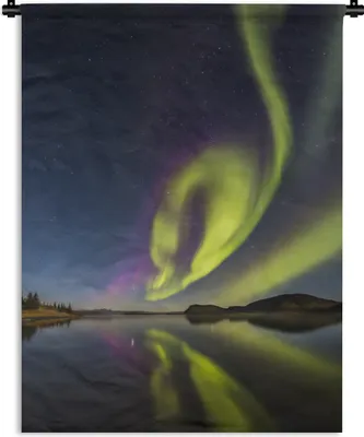 Produktbild von MuchoWow® Wandteppich Wandbehang Nordlichter - Schweden - Lila - Wasser - Grün 150x200 cm Tapisserie Dekoration Wandtuch - Wandaufhängung - Moderner
