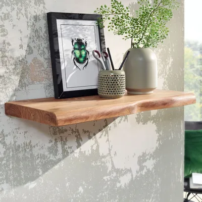 Immagine prodotto di Mensola a muro con bordo ad albero in legno massiccio di acacia 60 cm | Wohnling