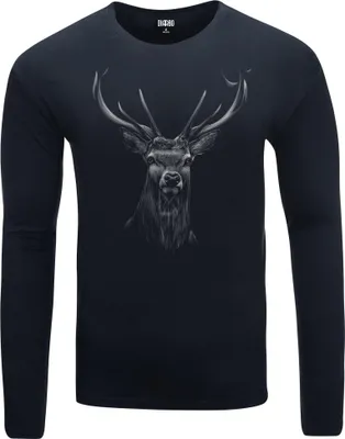 Produktbild von Herren Warm, Langarm-T-Shirt mit Druck Hirschkopf Dunkelblau Gr.XXXL