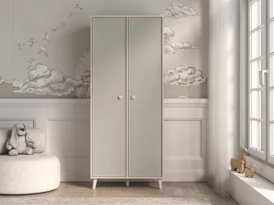 Obrázek produktu pro Dvoudveřová šatní skříň 80 cm do dětského pokoje OLIVIA - béžová / šedá