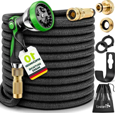 Image de Tuyau d'arrosage flexible - Tuyau d'eau - Arrosage de jardin - Trois fois plus long - 60 mètres - Noir