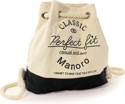 Produktbild von Manoro Canvas Rucksack Tasche Damen Handtasche Beuteltasche weiß schwarz OTK216S