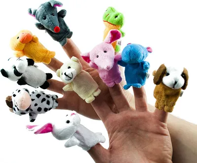 Obrázek produktu pro Prstové plyšové loutky s maskoty a zvířátky sada 10 kusů