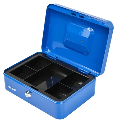 Geldkassette mit Münzeinsatz von HMF mit 25 cm Breite in Blau