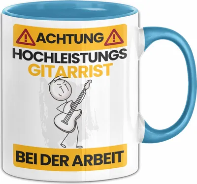 Produktbild von Gitarrist Tasse Geschenk Lustiger Spruch Geschenkidee für Gitarrist Achtung Hochleistungs Gitarrist Bei Der Arbeit (Blau)