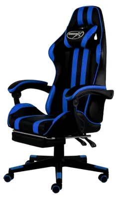 Produktbild von Gaming-Stuhl mit Kopf- und Fußstütze, Lendenkissen, Armlehnen - Blau & Schwarz