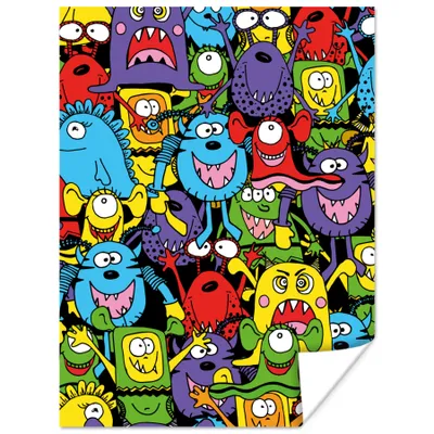 Produktbild von MuchoWow® Poster Muster - Monster - Lustig - Abstrakt - Mädchen - Jungen 90x120 cm - Wohnzimmer