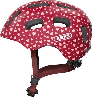 Produktbild von ABUS Fahrradhelm Youn-I 2.0 - mit Licht für Kinder, Jugendliche und junge Erwachsene - für Mädels und Jungs - Rot mit Herz-Muster, Größe S