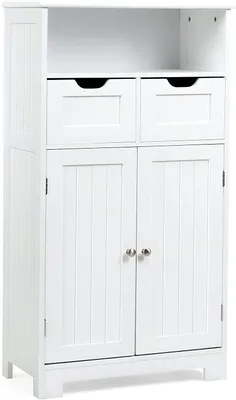Produktbild von GOPLUS Badezimmerschrank mit 2 Schubladen, Badezimmermöbel Doppeltür mit verstellbare Einlegeboden, Mehrzweckschrank aus Holz, Aufebwahrungsschrank