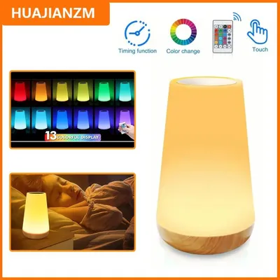 Produktbild von RGB-Nachtlicht Wiederaufladbare Tischlampe mit 13 Farben, Touchbedienung, Fernbedienung und 5 Helligkeitsstufen