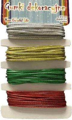 Zdjęcie produktu dla Ozdobne gumki metaliczne 2 mm x 2 m, 4 kolory
