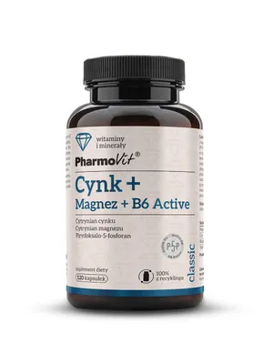 Obrázek produktu pro Zinek + Hořčík + Vitamin B6 Active Bez Lepku 120 Kapslí - Pharmovit (Classic)