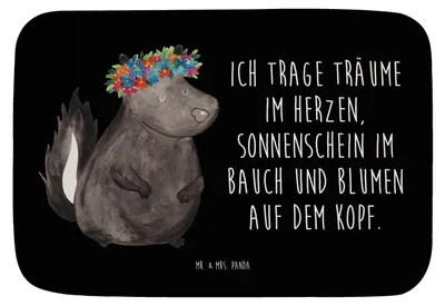 Produktbild von Mr. & Mrs. Panda Badteppich Stinktier Mädchen - Schwarz - Geschenk, Duschvorleger, Badematte, duschmatte, Stinker, Badvorleger, Badezimmerteppich, Raubtier, Skunk, Yoga