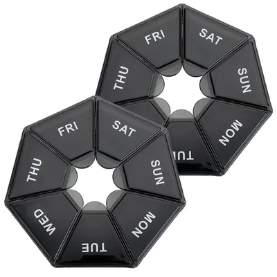 Produktbild von 2x Tablettendose Pillendose 7 Tage Medikamentenbox Klein Tragbar Schwarz 8,4 x 1,7 cm
