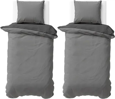 Produktbild von 4-teiliges Bettwäsche-Set aus Mikrofaser 155x220 cm in Grau und Anthrazit